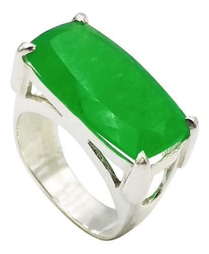 Anel Pedra Natural Jade Retangular Em Prata 950