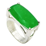 Anel Pedra Natural Jade Retangular Em Prata 950