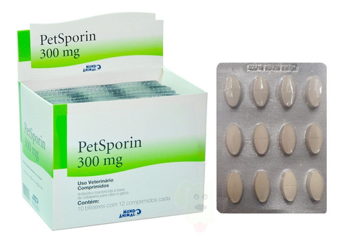 Petsporin 300mg Antibiótico Cães E Gatos C/ 12 Comp.