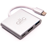 Hub Usb-c 3em1 Hdmi Usb 3 Tipo C Carga Para Macbook Notebook