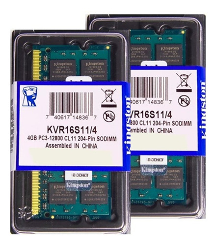 Memória  Kingston Ddr3 4gb 1600 Mhz Notebook 1.5v Kit C/ 02