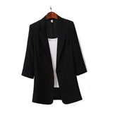 Blazer Elegantes Dama Color Sólido Cuello En V 3/4 Mangas