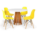 Mesa Jantar Talia Amadeirada Branca 100cm +4 Cadeiras Eiffel Cor Amarelo