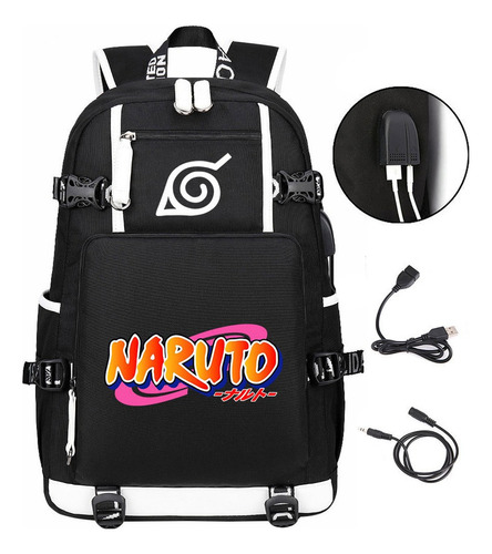 Mochila Escolar De Gran Capacidad Naruto Usb De Moda