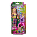 Barbie Set Camping Muñeca Stacie + Perrito Carpa Maleta Mapa