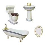 Set De 4 Muebles De Baño De Cerámica En Miniatura