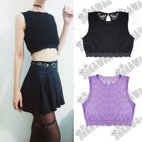 Top De Encaje Con Puntilla Y Botón Aesthetic Dark Nu Goth