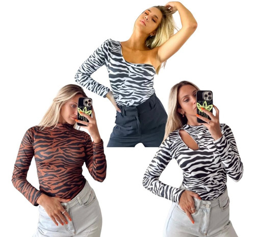 Body Remera Zebrado Manga Larga Polera, Manga Princesa, Tajo