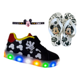 Tênis Infantil Masculino Mickey Com Luzinha De Led + Chinelo