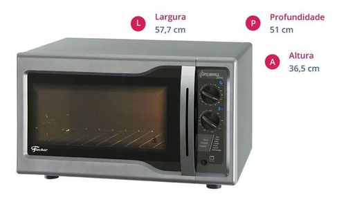 Forno De Bancada Elétrico Fischer Hot Grill 24038 44l Prateado 127v