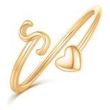 Ailetop Anillos Con Inicial De Corazón Para Mujeres, Adole.