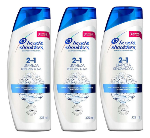 3 Shampoo Head & Shoulders 2 En 1 Limpieza Renovadora 375ml