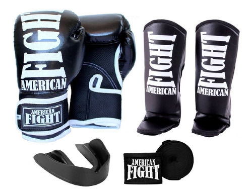 Kit Muay Thai Luva Caneleira Bandagem Bucal American Fight