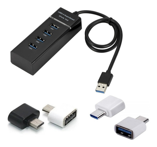 Adaptador Hub Extensor Usb 4 En 1 + Otg Smartphone Pc Tablet