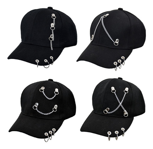 Gorra Negra Kpop Con Anillos Y Cadenas Argollas 