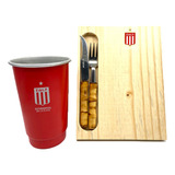 Set Asado C Cubiertos Madera Y Vaso 1 Litro Estudiantes