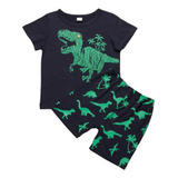 Conjunto De Ropa Corta Con Estampado Suave De Dinosaurios Pa