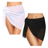 2 Pareos Playeros Para Mujer Bañador Bikini,vestido De Playa Color Blanco Y Negro Diseño De La Tela Liso Talla Talla Única