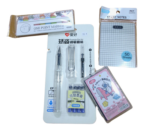 Kit 4 Piezas Para Escritura (pluma Fuente+ Repuestos+ Notas.