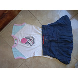 Conjunto De Pollera Azul De Jean Con Remera M/c T: 6 Niña