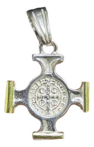Medalla Cruz Del Equilibrio San Benito Plata 925 Y Oro 