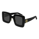 Anteojos De Sol Gucci Gg0780s Con Marco De Acetato Color Negro, Lente Gris De Nailon Clásica, Varilla Negra De Acetato