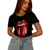 Blusa Tshirt Luxo Língua Blusinha Camiseta Estampada Paetê 