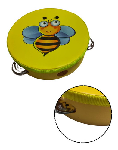 Pandero Musical Infantil Abeja Amarillo 6 Pulgadas 8 Chapas