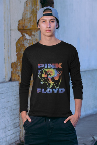 Polera Larga Pink Floyd Rock Musica Cerdo Estampado Algodon