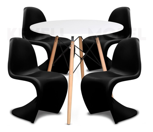 Mesa Redonda Eames Con Estructura Con4 Sillas Phantom Negras