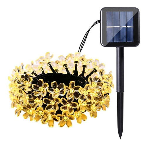 Cordão Fio De Luz Led 50 Flores De Cerejeira 7 Metros Solar