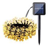 Cordão Fio De Luz Led 50 Flores De Cerejeira 7 Metros Solar