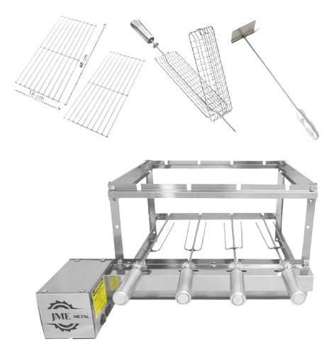 Churrasqueira Grill Giratória Inox 4 Espetos Mais Acessórios