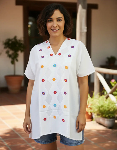 Blusa/blusón Flores Bordado A Mano Unitalla