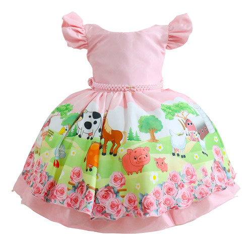 Vestido Infantil Fazendinha Rosa Festa Luxo Roupa 1 A 3 Anos