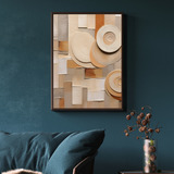 Quadro Decorativo Grande C/ Moldura 90x60 Abstrato Bege 03