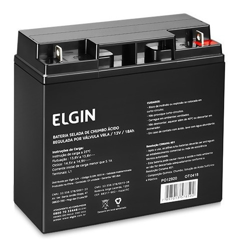 Bateria Selada Elgin 12v 18ah Vrla Para Nobreak