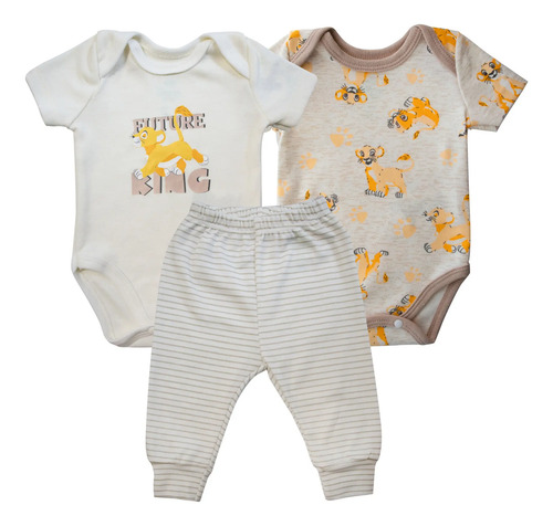 Conjunto 2 Pañaleros Y Pantalón Baby Circus Rey León