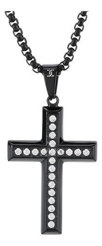 Cadena Dije Cruz Collar Negro Acero Inoxidable Hombre Mujer