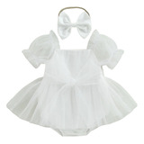 Vestido Blanco De Bautizo Mameluco Para Bebé Niña 