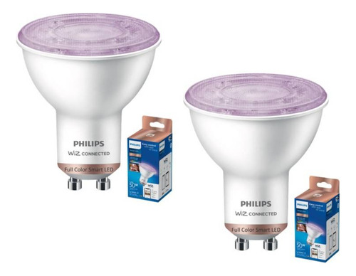 Pack X2 Lampara Led Dicro Gu10 Wifi Color 4.9w Philips Smart