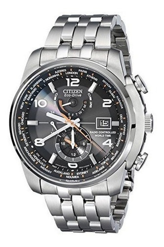 Citizen Para Hombre Eco-drive Silvertone Y Black World Time 