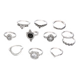 Set C De 10 Anillos Vintage Para Mujer, Diseño De Corona Con