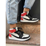 Zapatillas Sneakers Botitas Negro Rojo Y Blanco Unisex