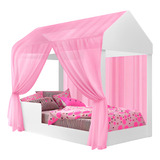 Gabrielle Móveis Dakota Clássica Mini Cama Infantil Montessoriana Crystal Com Voal Cor Rosa