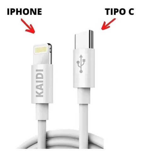 Cable Tipo C Para iPhone 14, 13, 11, 12, 6, 7, 8 Xr, Nueva Entrada. Color: Blanco