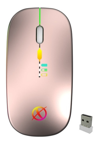 Mouse Inalámbrico Recargable Luces Led Gamer Pc/laptop Fino Xinua Color Rosa
