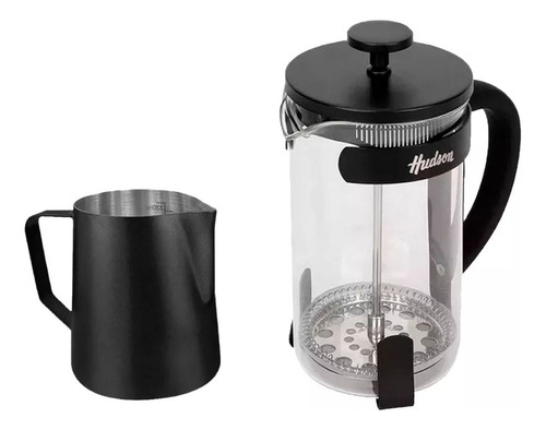 Set Cafetera Embolo Vidrio 600 Ml Jarro Leche Barista Hudson