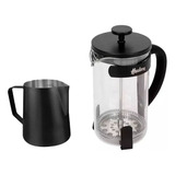 Set Cafetera Embolo Vidrio 600 Ml Jarro Leche Barista Hudson