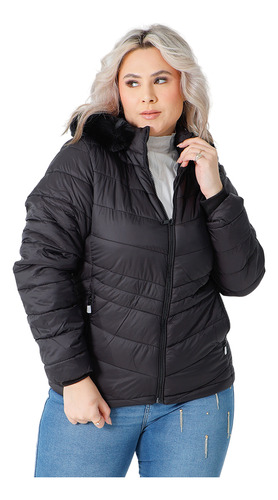 Jaqueta Feminina Nylon Puffer Plus Size Capuz Impermeável